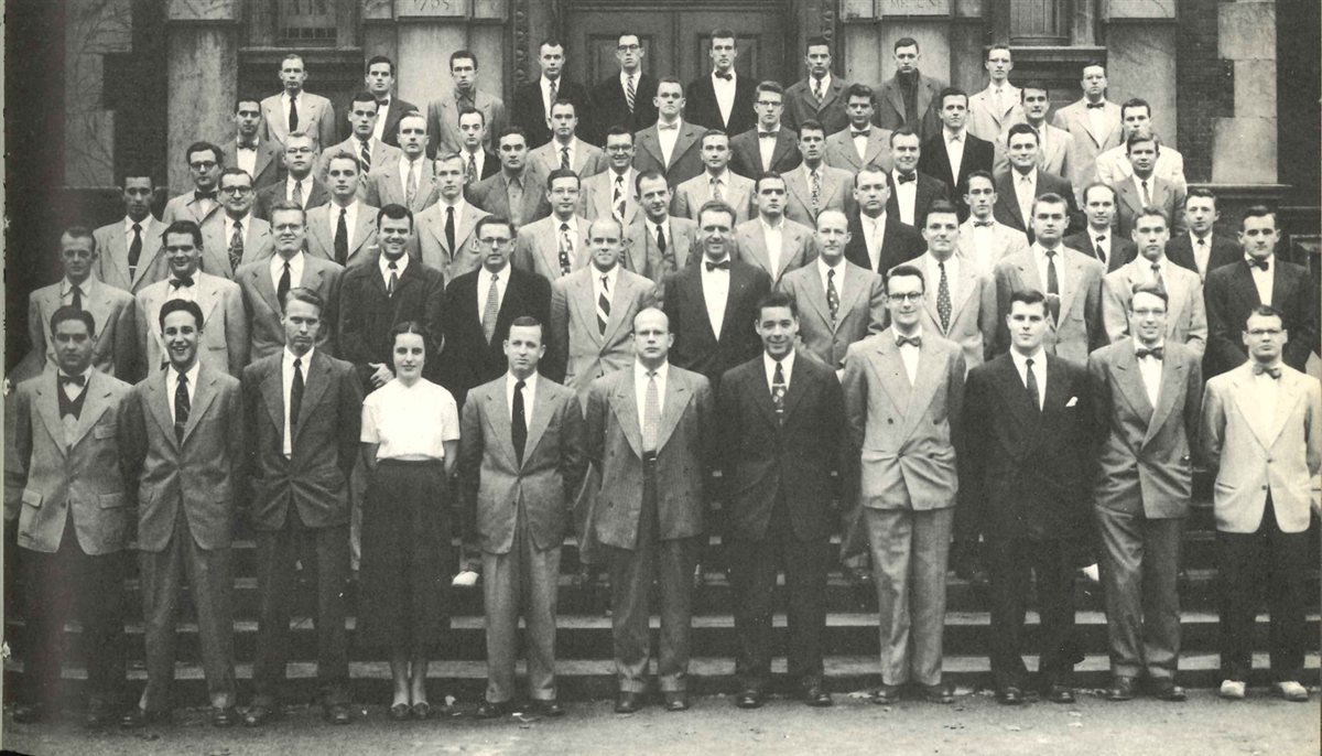 Penn Medicine Class of 1953, with Dr. Muriel Joan Drew Hege, the only woman in the class, in the front row